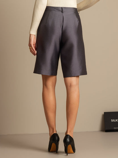 32Momme Seide-Wolle-Mischung Hohe Taille Gerade Passform Damen Mid-Länge Hose mit Seitentaschen Design