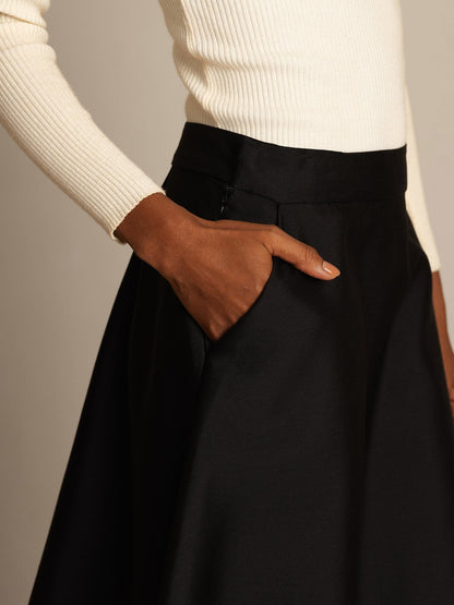 32Momme Seide-Wolle-Mischung A-Linien Midi-Rock mit Reißverschluss-Design