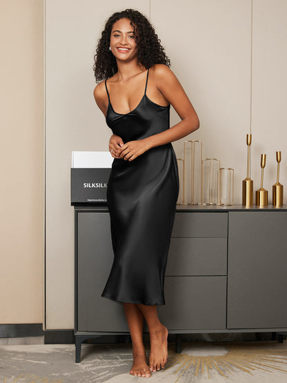 Langes Seiden-Nachthemd mit Spaghettiträgern