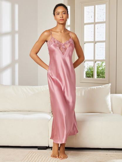 Spaghetti-Träger Lange Seiden-Nachthemd/Kleid