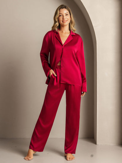 19Momme Waschbare Seide Langarm Notch Kragen Damen Schlafanzug Set