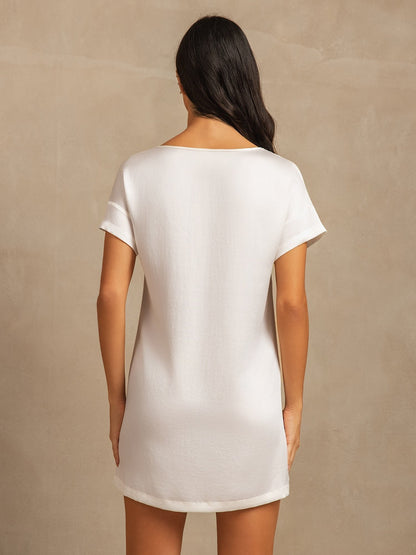 19 Momme Waschbare Seide Kurzarm Rundhalsausschnitt Kurzes Nachthemd