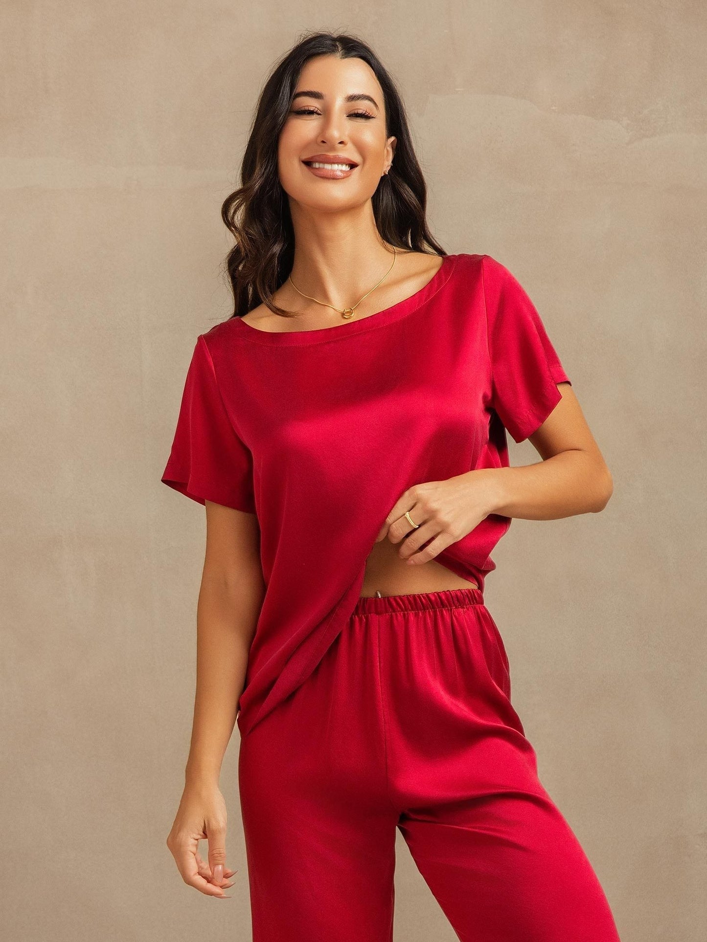 19 Momme Damen Waschbare Seide Kurzarm Pyjama Set