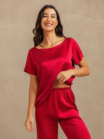 19 Momme Damen Waschbare Seide Kurzarm Pyjama Set