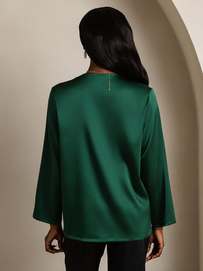 19Momme Seide Langärmelig V-Ausschnitt Hemd