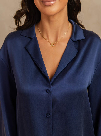 19Momme Waschbare Seide Langarm Notch Kragen Damen Schlafanzug Set