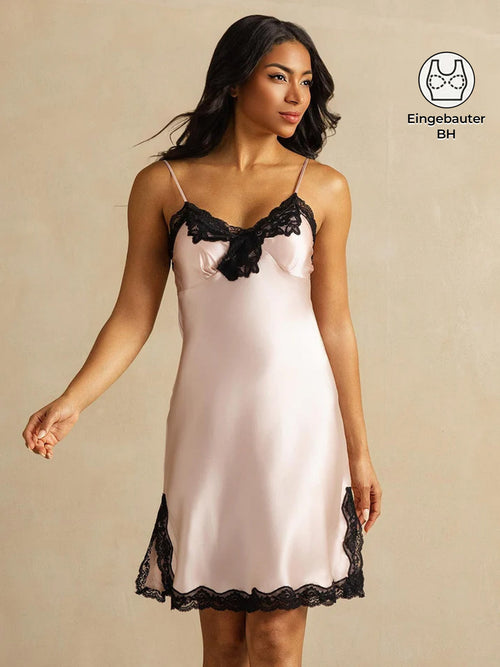 Reine Seide Spaghetti-Träger Kurzes Nachthemd mit Eingebautem BH