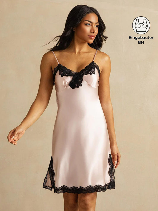 Reine Seide Spaghetti-Träger Kurzes Nachthemd mit Eingebautem BH