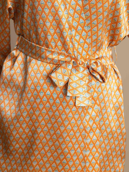Pure Silk Geometrischer Print Damen Kimono Robe