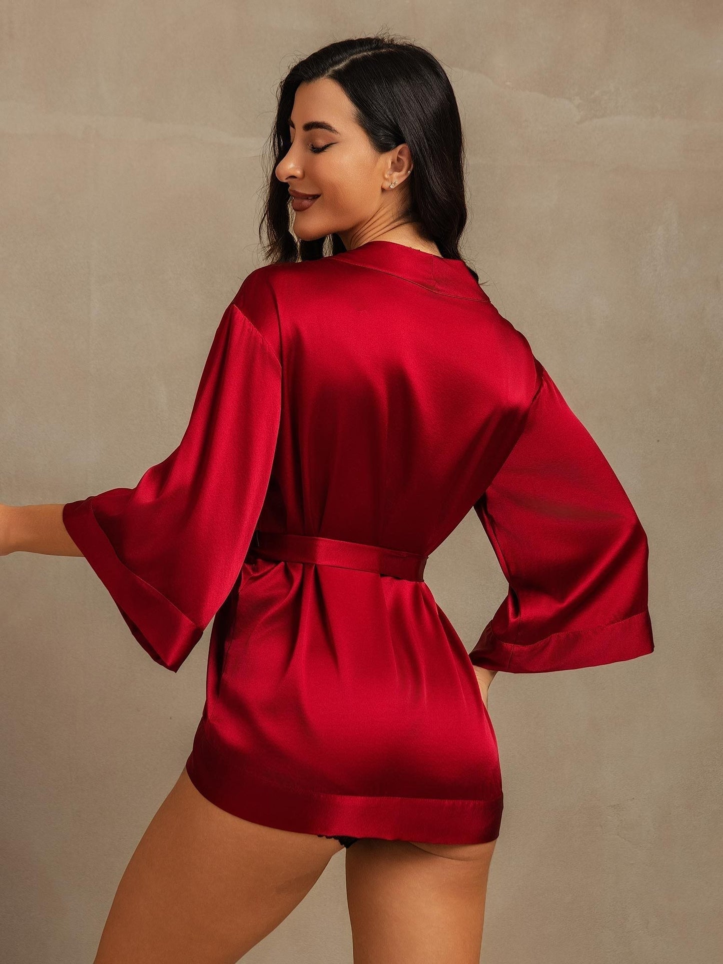 19Momme Seiden Damen Gürtel Mini Kimono Robe