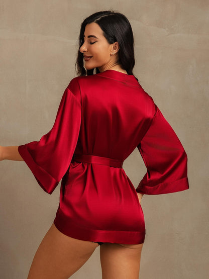 19Momme Seiden Damen Gürtel Mini Kimono Robe