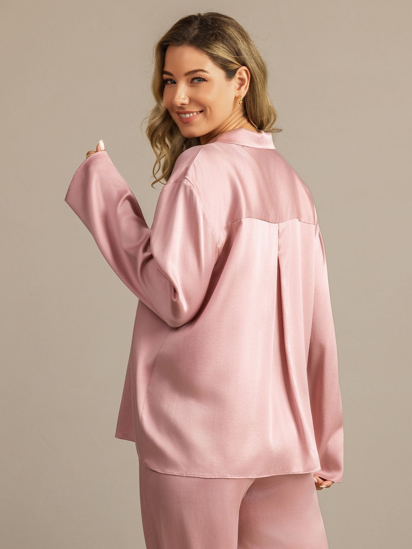 19Momme Waschbare Seide Langarm Notch Kragen Damen Schlafanzug Set