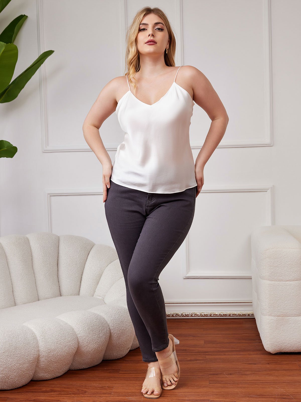 Damen Plus Size Seiden Spaghetti-Träger Camisole Top