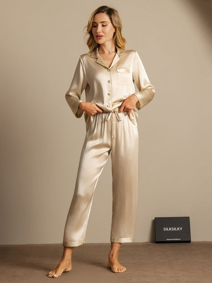 Damen 100% Maulbeerseide Pyjama-Set Mit Langen Ärmeln